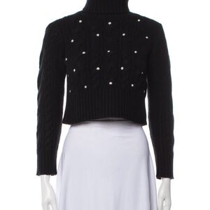 Black Turtleneck Sweater with Pearl Accents
